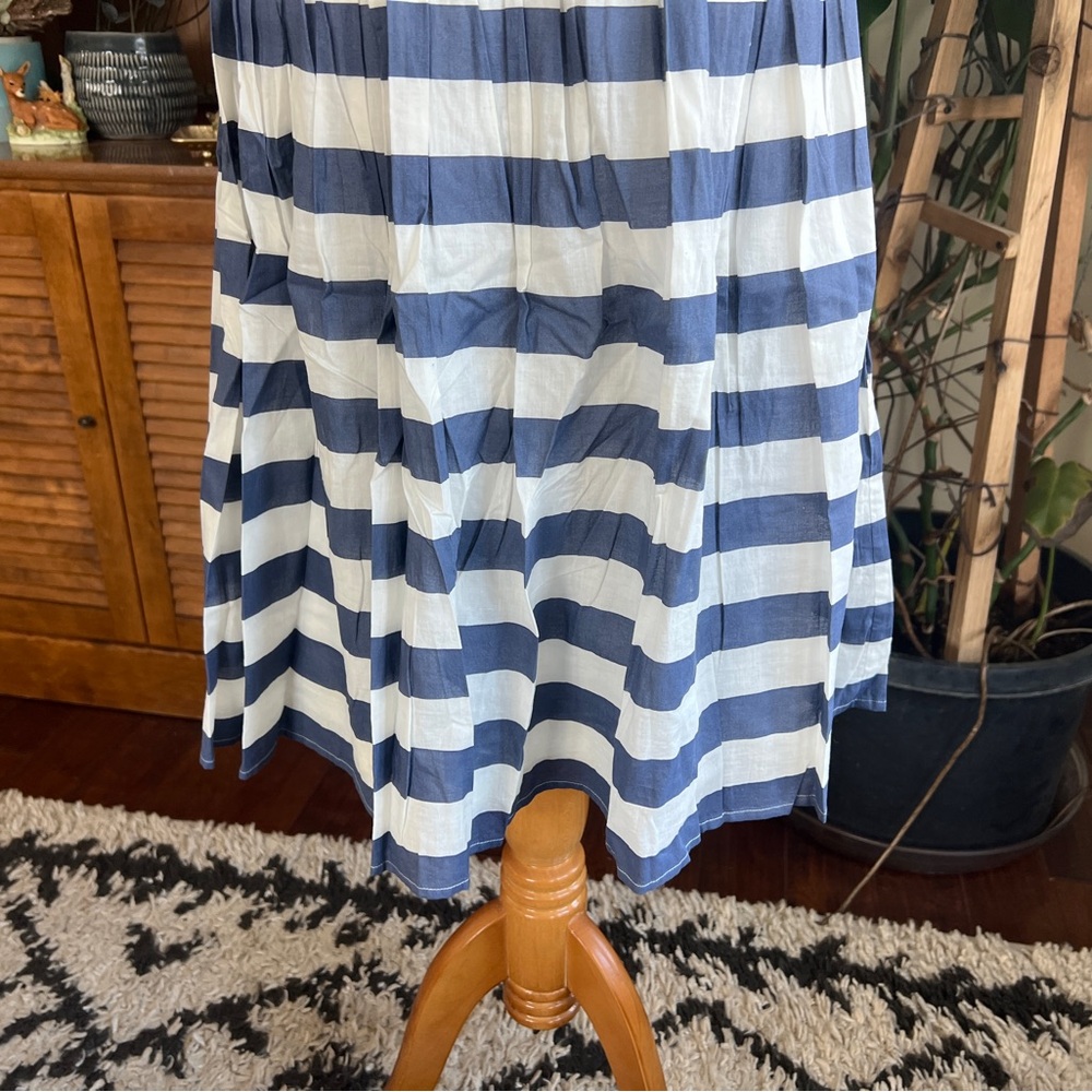 *Remain Knee Length Striped Blue & White Skirt with Brown Woven Wide Belt S - Picture 5 of 11